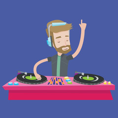 Wall Mural - DJ mixing music on turntables vector illustration.