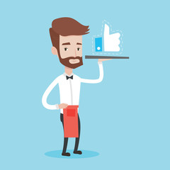 Poster - Waiter with like button vector illustration.