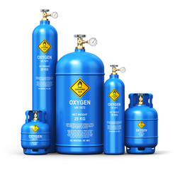set of different liquefied oxygen industrial gas containers