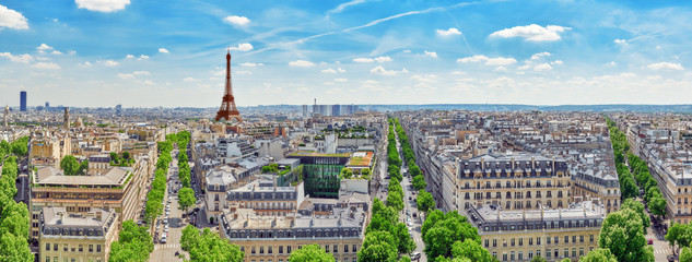 Fototapete - Beautiful panoramic view of Paris from the roof of the Triumphal