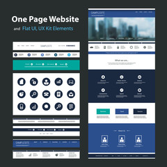 Wall Mural - one page website design template and flat ui, ux elements