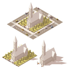 Wall Mural - Vector isometric low poly church icon