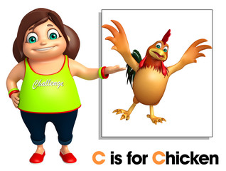 Poster - Kid Girl pointing Chicken