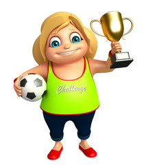 Poster - kid girl with Football & Winning Cup