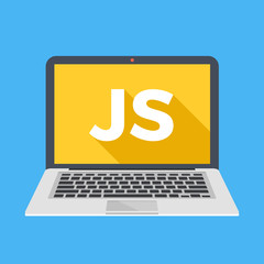 Wall Mural - laptop with js word on screen. learn javascript, web development, coding, programming concepts. tren