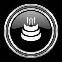 Leinwandbilder - cake silver chrome metallic round web icon on black background