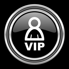Poster - vip silver chrome metallic round web icon on black background