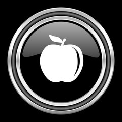 Aufkleber - apple silver chrome metallic round web icon on black background
