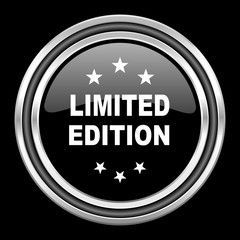 Poster - limited edition silver chrome metallic round web icon on black background