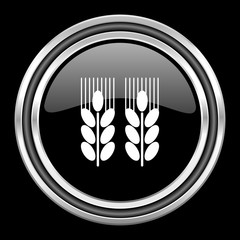 Aufkleber - agricultural silver chrome metallic round web icon on black background