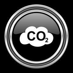 Aufkleber - carbon dioxide silver chrome metallic round web icon on black background