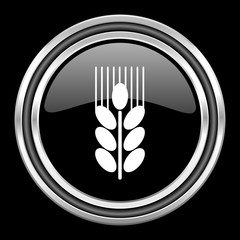 Aufkleber - grain silver chrome metallic round web icon on black background
