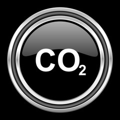 Poster - carbon dioxide silver chrome metallic round web icon on black background