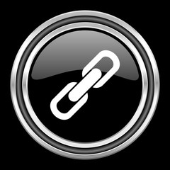 Aufkleber - link silver chrome metallic round web icon on black background