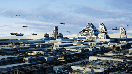Wall Mural - concept cairo egypt scifi cityscape transport airship from the future