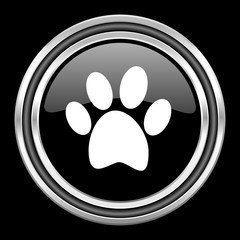 Poster - foot silver chrome metallic round web icon on black background