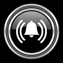 Poster - alarm silver chrome metallic round web icon on black background