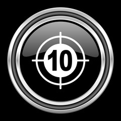 Poster - target silver chrome metallic round web icon on black background