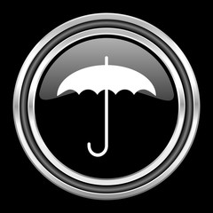 Aufkleber - umbrella silver chrome metallic round web icon on black background