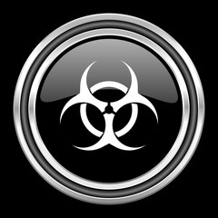 Aufkleber - biohazard silver chrome metallic round web icon on black background