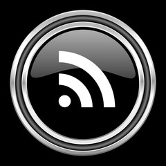 Aufkleber - rss silver chrome metallic round web icon on black background