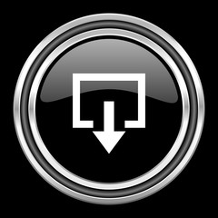 Poster - exit silver chrome metallic round web icon on black background