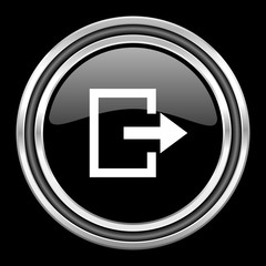 Poster - exit silver chrome metallic round web icon on black background