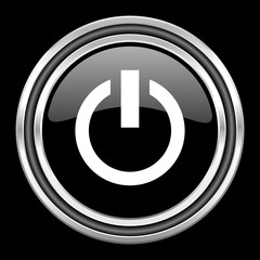 Fototapete - power silver chrome metallic round web icon on black background