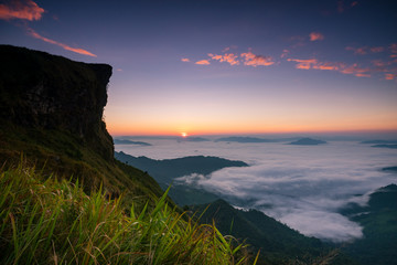 Beautiful Sunrise over a Silhouetted Horizon on  phu chi fa , ch