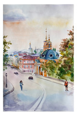 watercolor street sight illustration. Kiev city. Ukraine