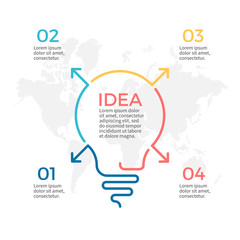 Light bulb infographic. Idea chart with 4 steps, parts.