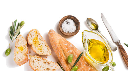 Wall Mural - White bread with olive oil, above view