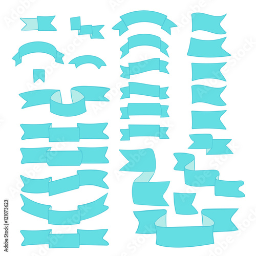 Blue Ribbons Big Set Of Hand Drawn Design Elements Flag Banner