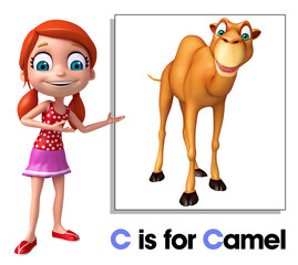 Poster - Kid girl pointing Camel