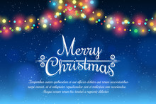 Merry Christmas Bokeh Background With Party Lights Bright Vector Poster