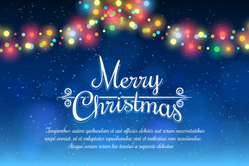 Wall Mural - merry christmas bokeh background with party lights bright vector poster