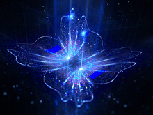Blue Glowing Magical Flower In Space
