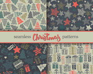 Wall Mural - Set of four Christmas vector seamless patterns