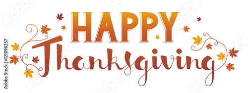 HAPPY THANKSGIVING in brush font with autumn leaves - Buy ...