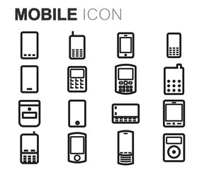 Sticker - Vector black line mobile icons set