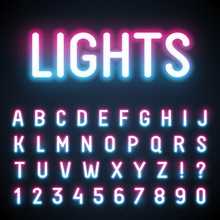 Glowing Neon Tube Font. Retro Text Effect.