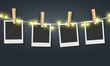 © bannosuke - Blank photo frame hanging on rope with fairy lights Vector