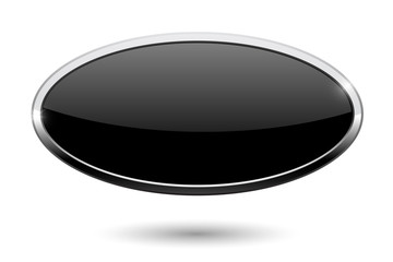 Wall Mural - oval black button. web icon with chrome frame