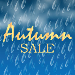 Wall Mural - Autumn banner with raindrops and clouds