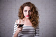 depression - portrait of sad woman crying and drinking wine