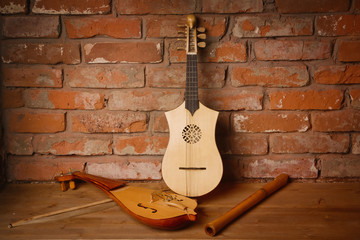 Wall Mural - Renaissance violin (rebec), lute (citole) and alto recorder