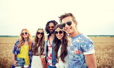 Sticker - smiling young hippie friends on cereal field