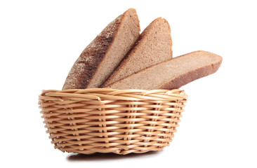 Wicker basket  for bread on white background