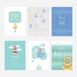 Colorful cards with nautical design elements, set