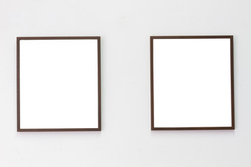 horizontal photo of two photo frame on blank wall background, copyspace